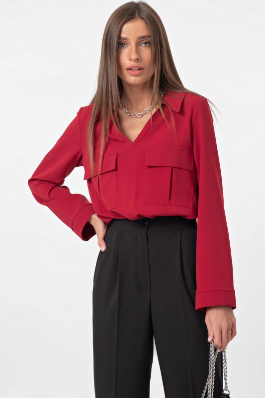 Free straight shirt with pockets red