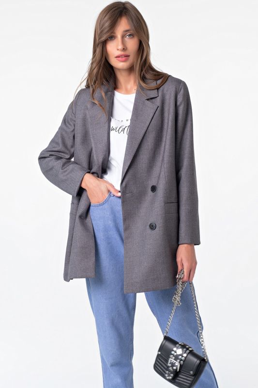 Double-breasted long jacket in dark gray