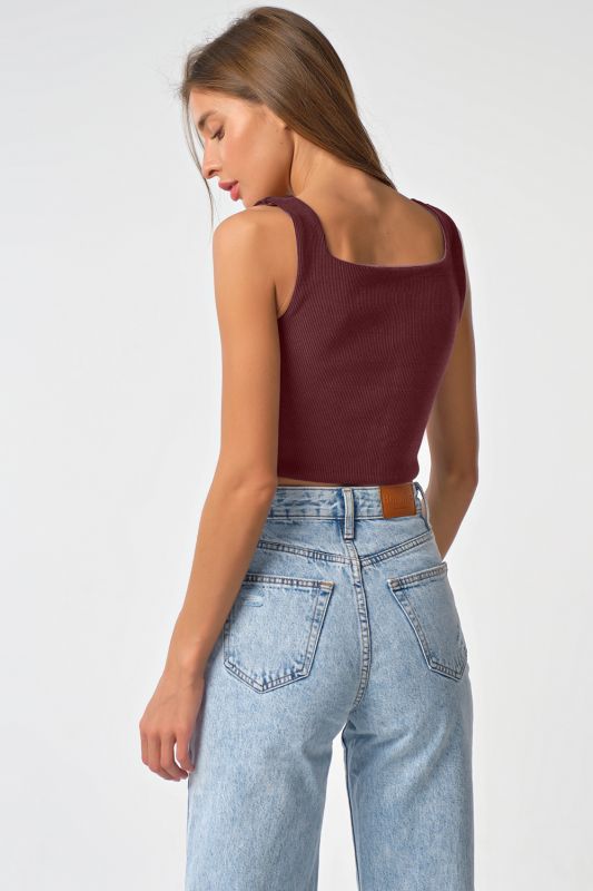 Cranberry color knitted top with straps