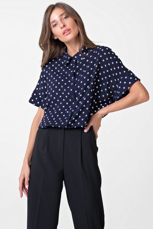 Short Sleeve Oversize Shirt with Polka Dots on Blue