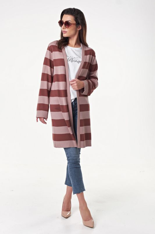 Long striped knitted cardigan beige-brown