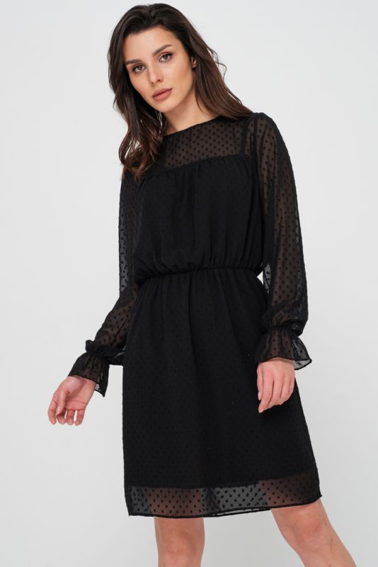 Long Sleeve Chiffon Evening Dress Black