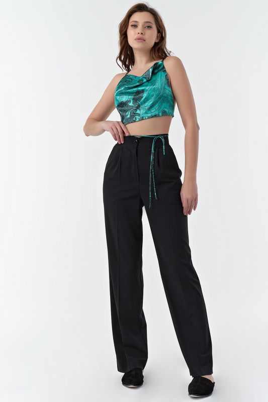 ONE SIZE paisley print satin strappy cropped top