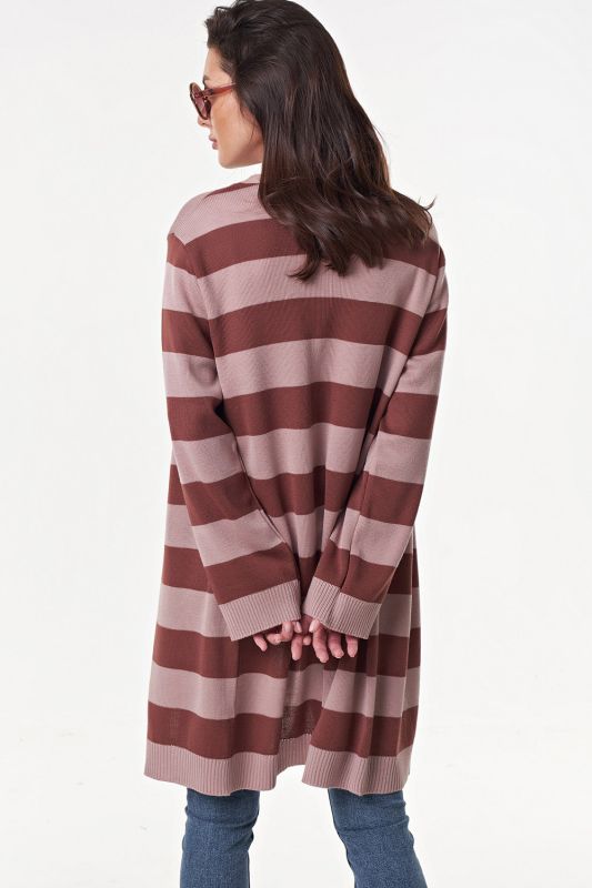 Long striped knitted cardigan beige-brown