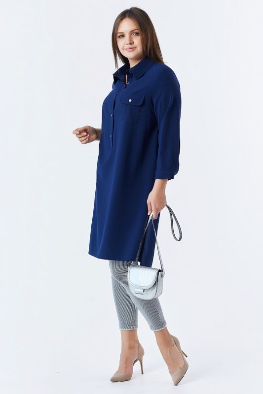 Summer long sleeve tunic in large size navy blue