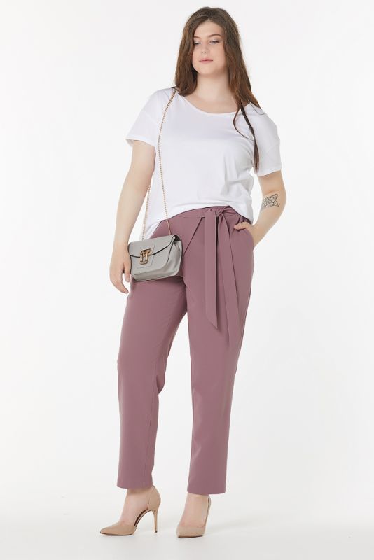 Straight summer pants in big sizes lilac