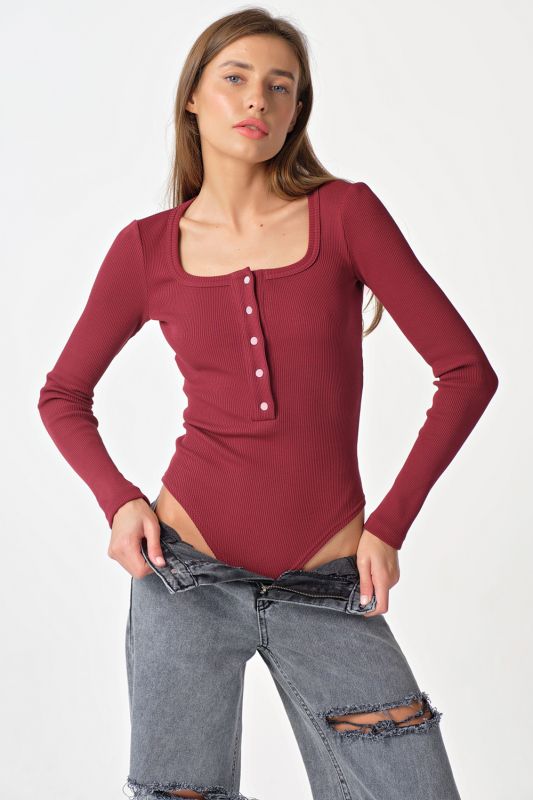 Long sleeve knitted burgundy bodysuit