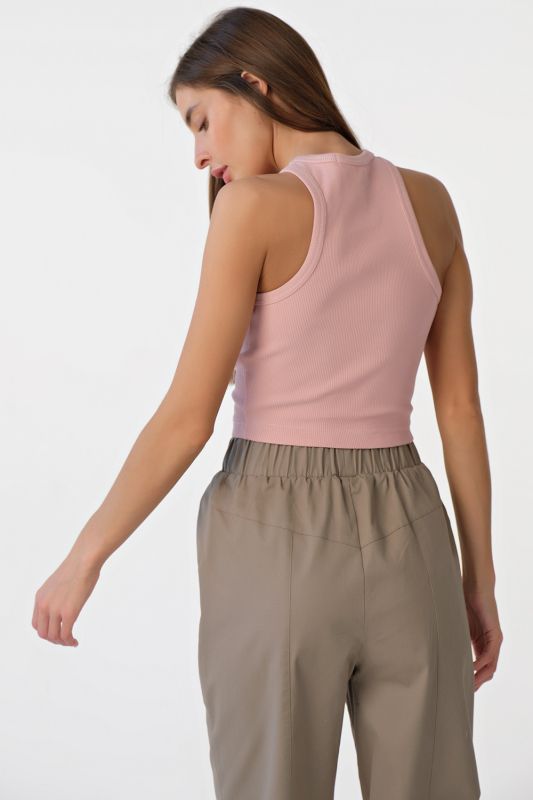 Cotton cropped top knitted with American cotton armhole dusty pink