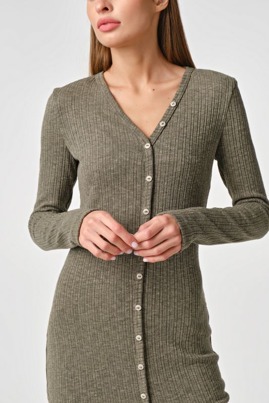 Khaki Buttoned Knit Noodle Dress