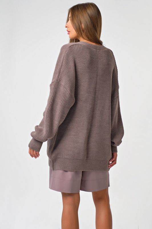 Short knitted over-size cardigan with pockets cocoa