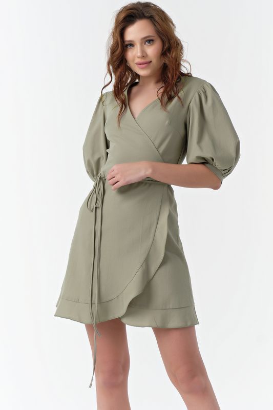 Khaki Cotton Summer Mini Flared Dress