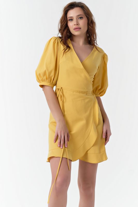 Summer mini dress with cotton flap in yellow