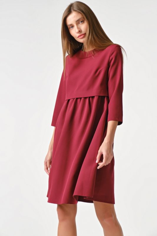 Casual loose dress with v-neck, wine