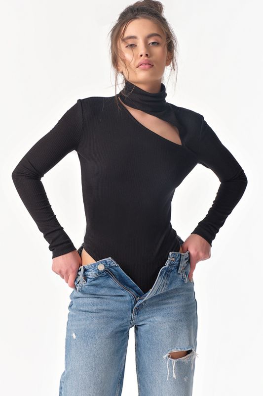 Black knitted bodysuit with neckline