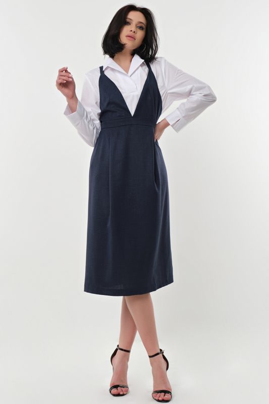 Office midi sundress under blouse dark blue