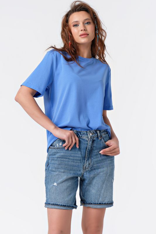 T-shirt basic knit cotton blue oversize T-shirt