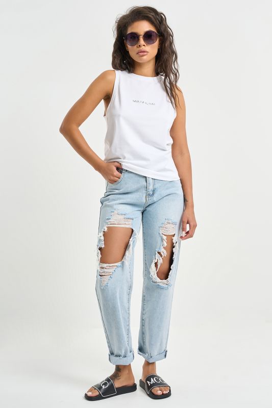 Sleeveless knit top in cotton white