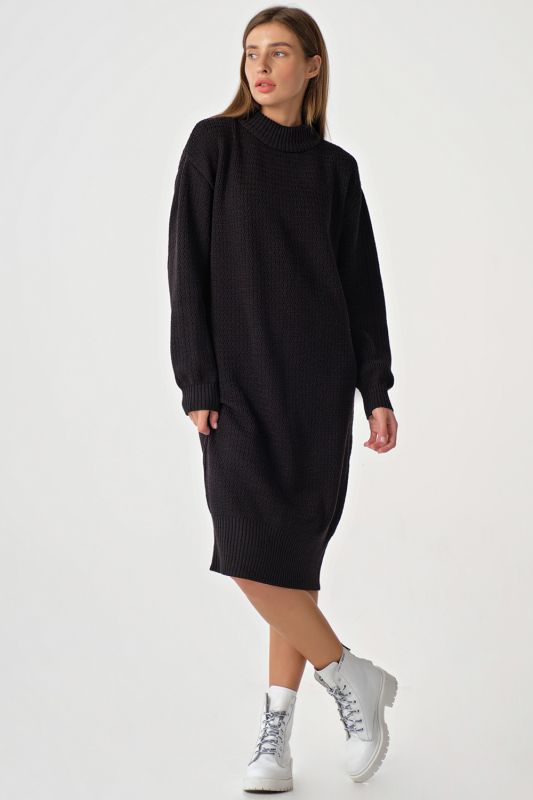 Black Melange Midi Oversize Sweater Dress