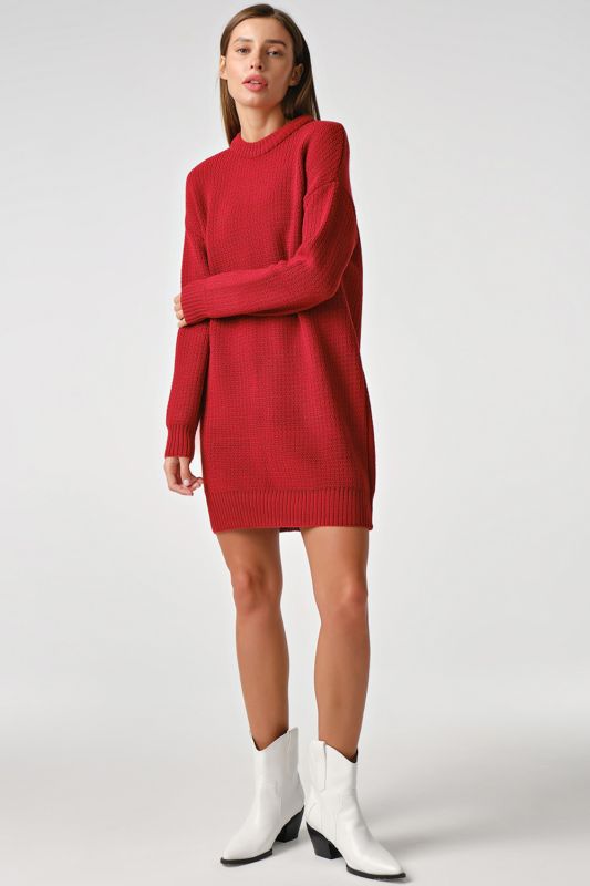 Short wool burgundy knitted dress