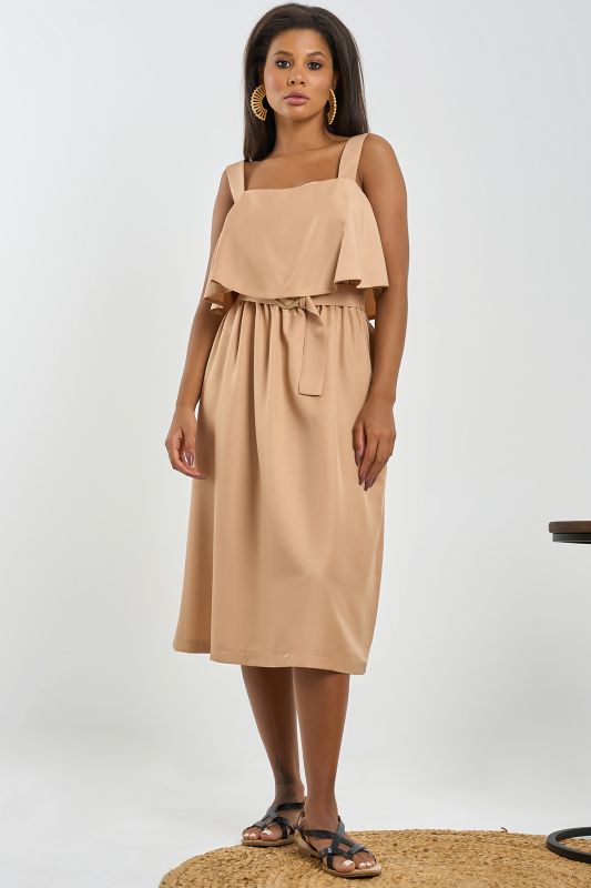 Sandy summer midi dress with flounce on the chest