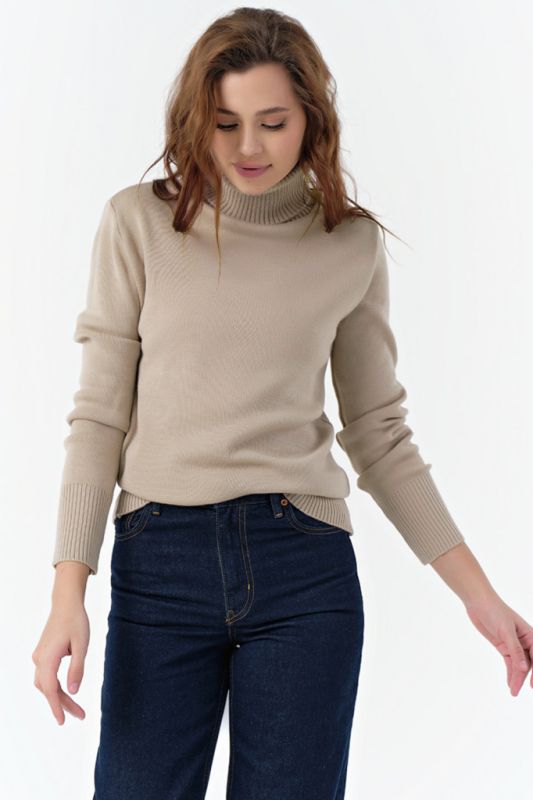 Long sleeve wool knitted turtleneck beige