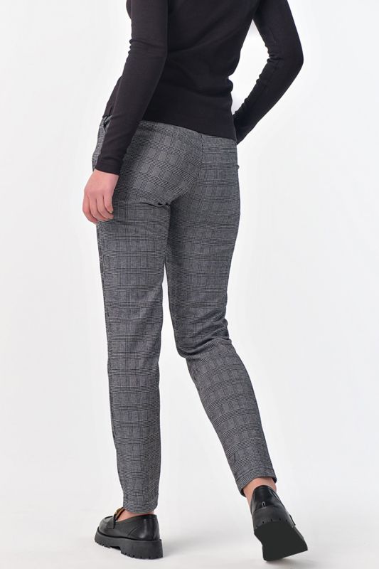 Black and gray plaid classic slim-fit pants with elastic band