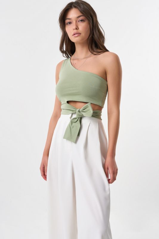 Sage one-shoulder knit cropped top