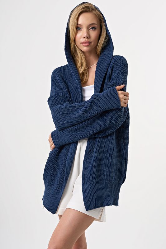 Knitted textured cardigan with hood blue