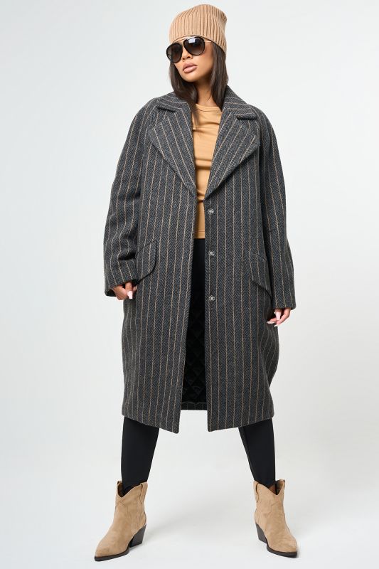 Long wool coat with insulated lining graphite