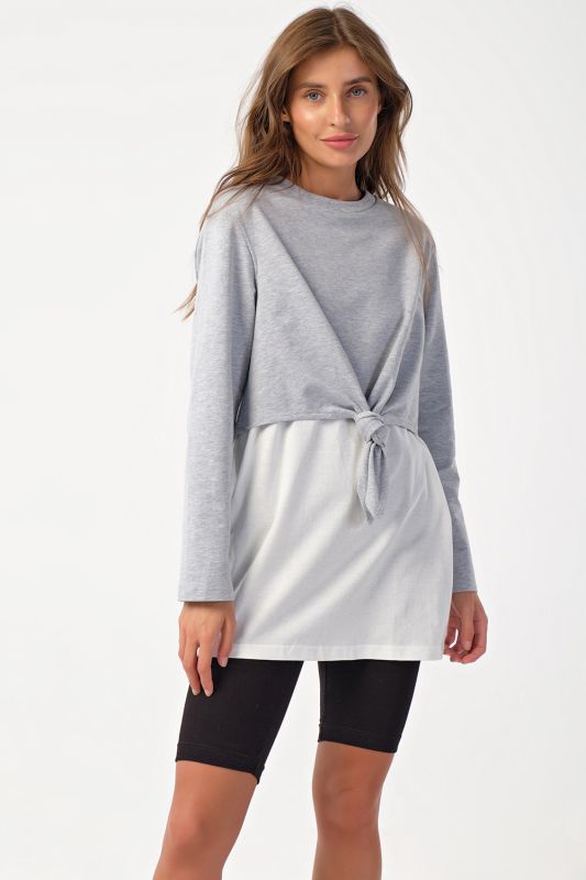 Long-sleeved knitted cotton sports tunic gray