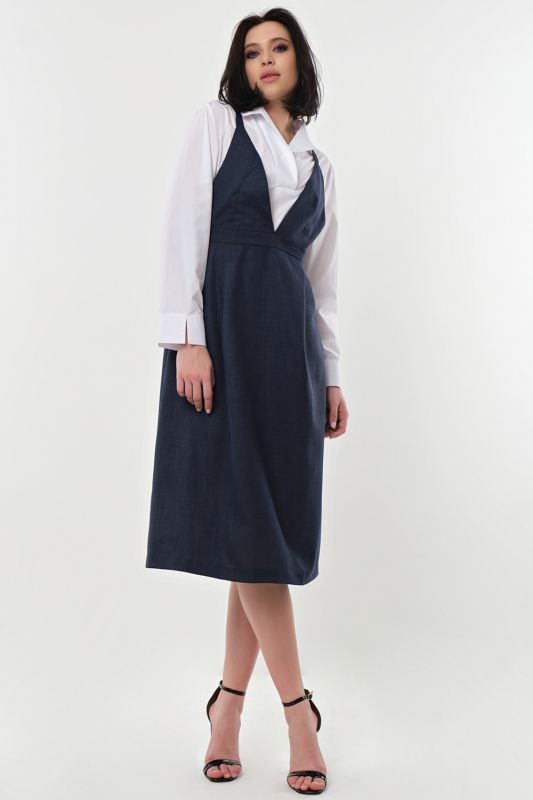 Office midi sundress under blouse dark blue