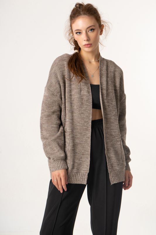 Bulky cardigan with wool melange brown