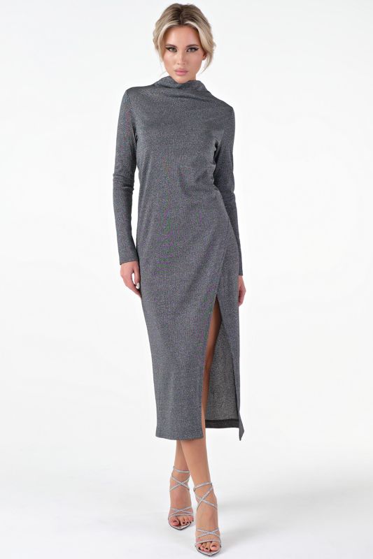 Dress knitted midi with slit on the leg dark silver