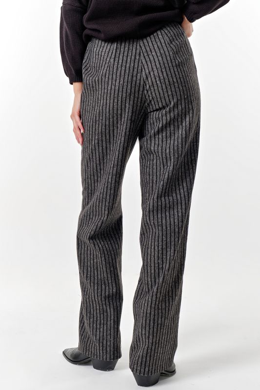 Straight pants made of dense suit fabric stripe on gray