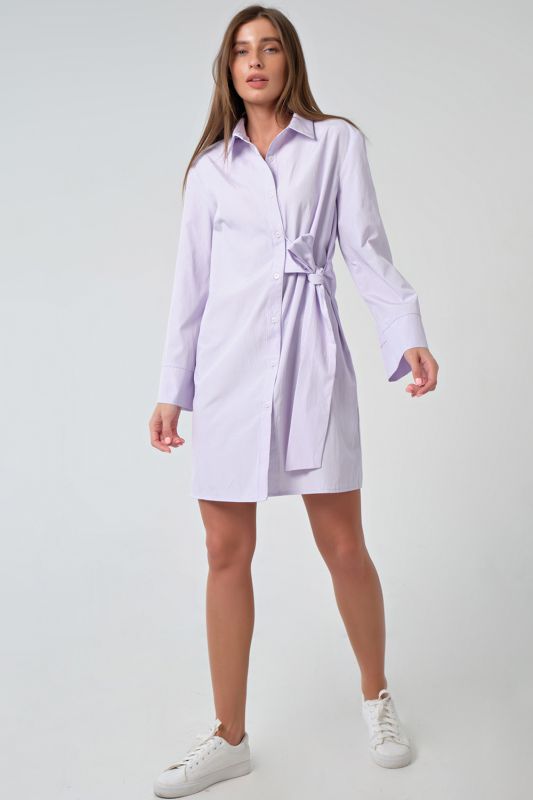 Short cotton striped shirt dress on lilac