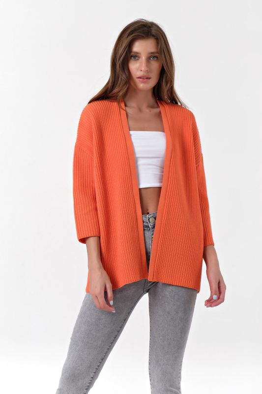 Knitted loose straight orange cardigan