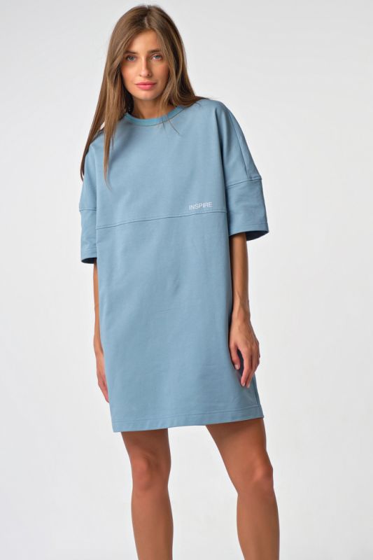 Oversize T-shirt dress made of knitted fabric blue smoky blue