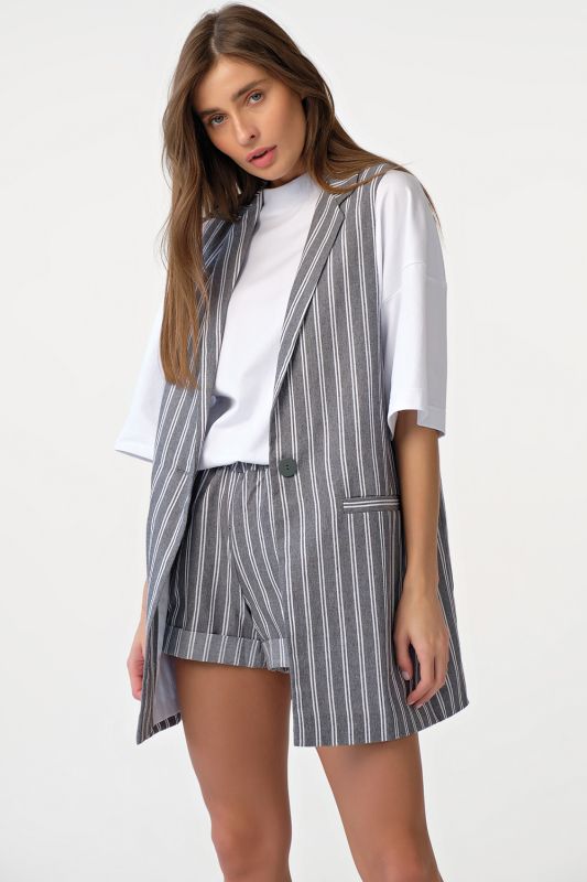 Long cotton striped summer vest on gray