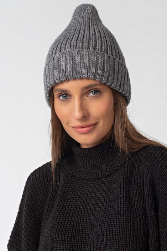 Knitted beanie hat with lapel gray