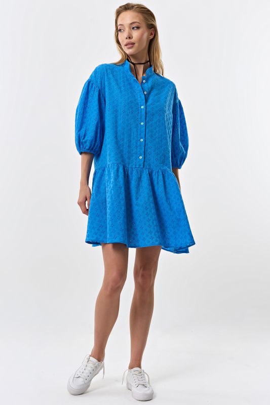 Cotton loose lace summer dress blue