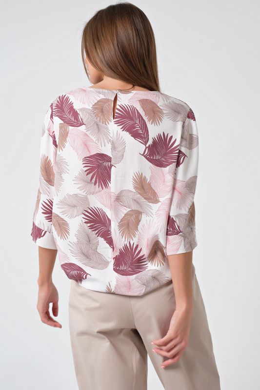 Summer loose cotton blouse with print on white