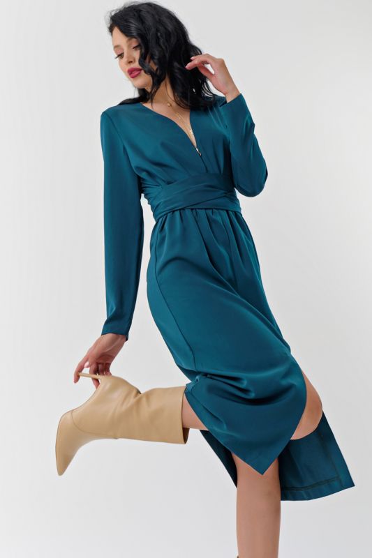 Casual long sleeve midi dress in turquoise