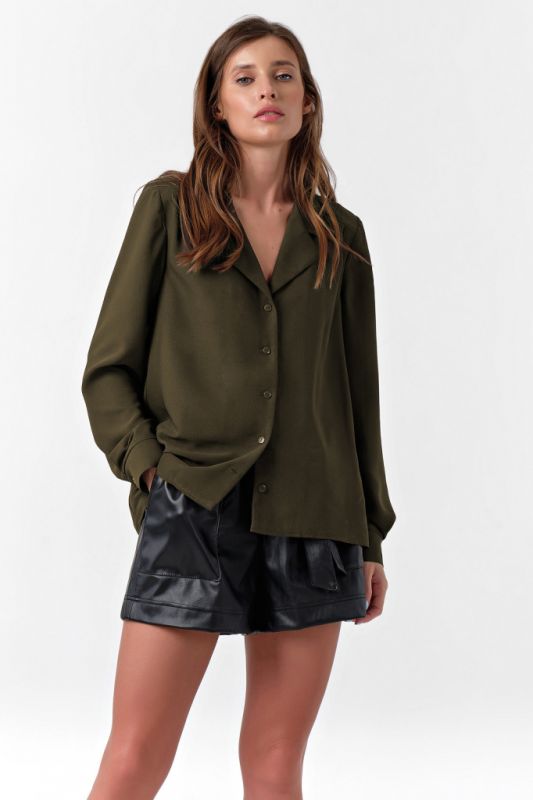 Free lightweight long sleeve blouse for office dark green