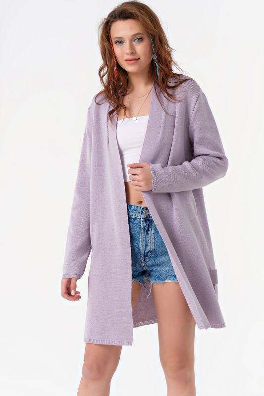 Long knitted cardigan with belt light lilac