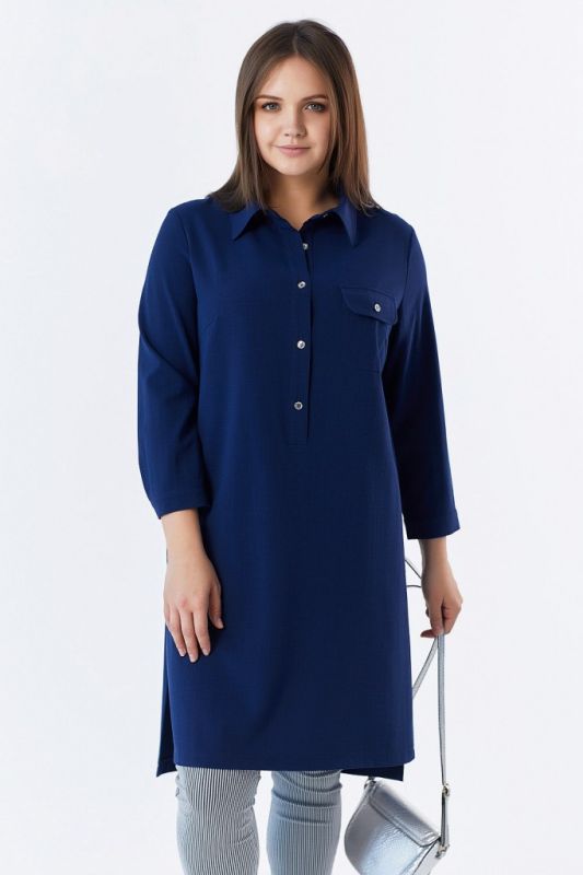 Summer long sleeve tunic in large size navy blue