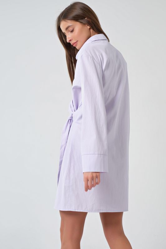 Short cotton striped shirt dress on lilac