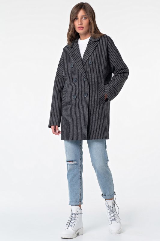 Semi-dress straight coat with stripes gray