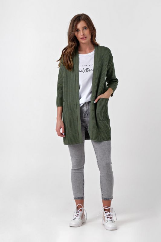 Short knitted cardigan with pockets green