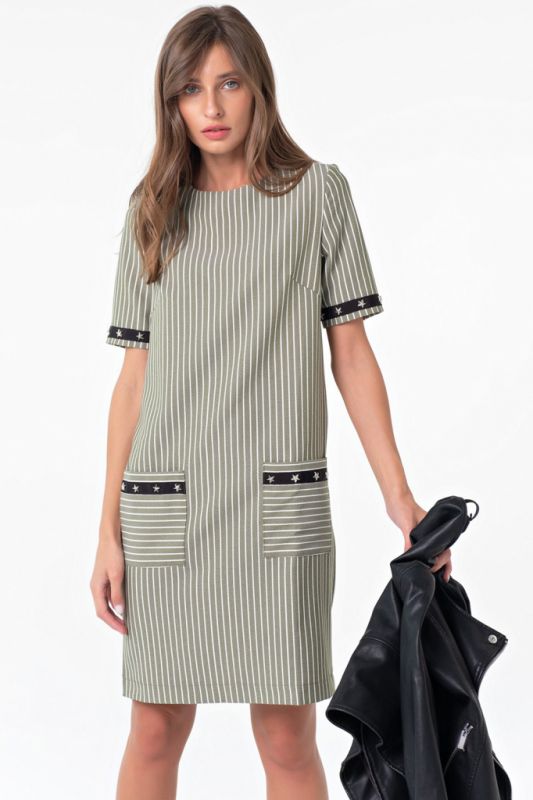 Dress casual straight striped dress on khaki