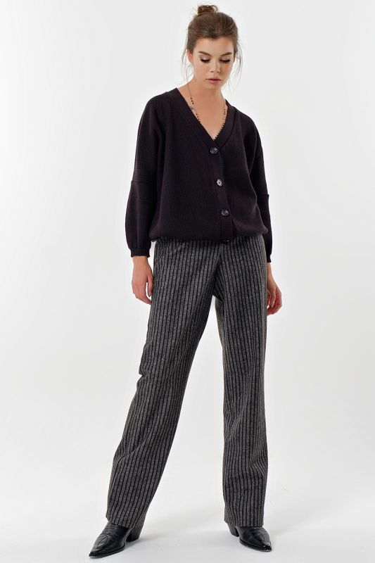 Straight pants made of dense suit fabric stripe on gray